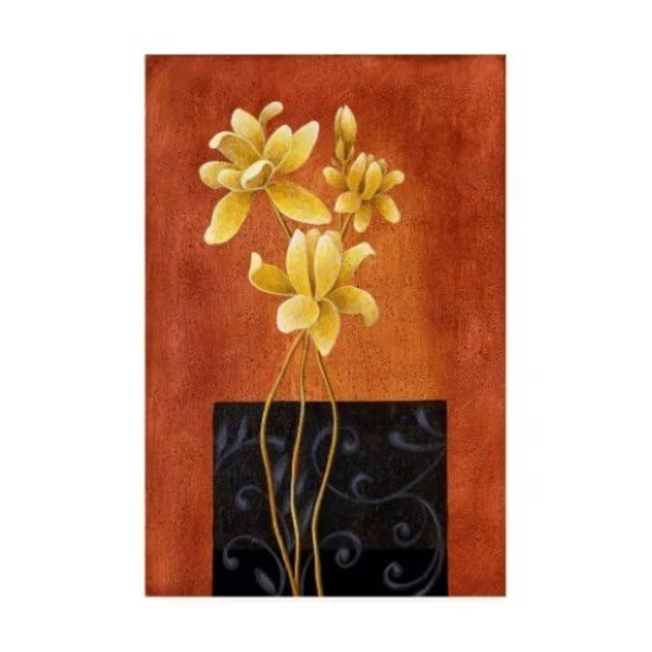 Pablo Esteban 'Yellow Flowers On Orange' Canvas Art, 30x47, Trademark Fine Art, Mfr#: ALI46168-C3047GG